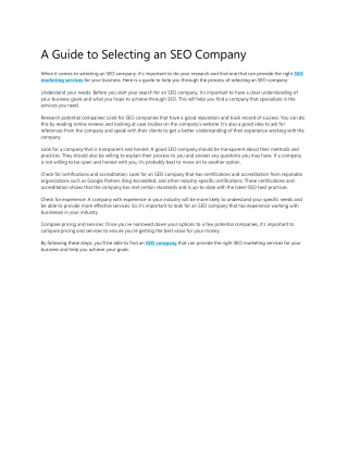 A Guide to Selecting an SEO Company