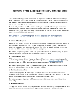 The Futurity of Mobile App Development 5G Technology and its Impact