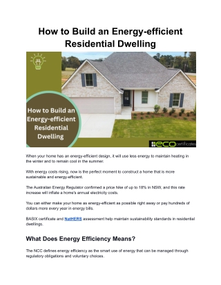 How to Build an Energy-efficient Residential Dwelling