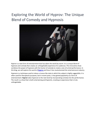 Exploring the World of Hyprov: The Unique Blend of Comedy and Hypnosis