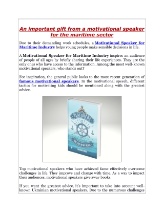 An important gift from a motivational speaker for the maritime sector