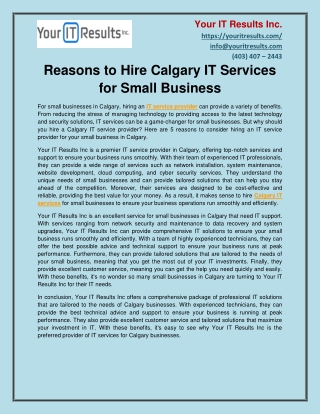 Reasons to Hire Calgary IT Services for Small Business