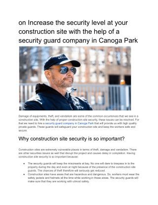 on Increase the security level at your construction site with the help of a security guard company in Canoga Park