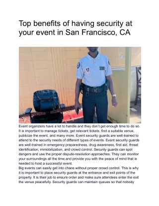 Top benefits of having security at your event in San Francisco, CA