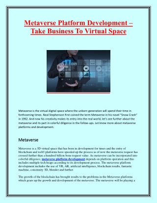 Metaverse Platform Development – Take Business To Virtual Space