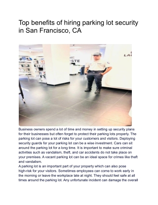 Top benefits of hiring parking lot security in San Francisco, CA