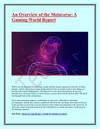 An Overview of the Metaverse: A Gaming World Report