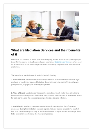 What are Mediation Services and their benefits of it