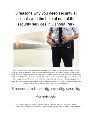 5 reasons why you need security at schools with the help of one of the security services in Canoga Park