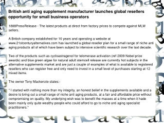 British anti aging supplement manufacturer launches global r