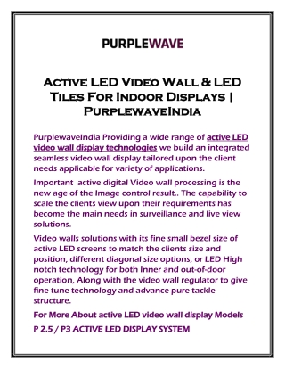 Active LED Video Wall & LED Tiles For Indoor Displays  PurplewaveIndia