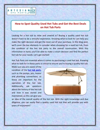 How to Spot Quality Used Hot Tubs and Get the Best Deals on Hot Tub Parts