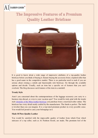 The Impressive Features of a Premium Quality Leather Briefcase