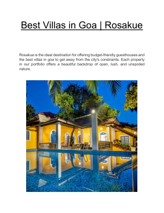 Best Villas in Goa | Rosakue