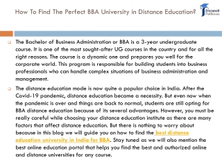 How To Find The Perfect BBA University in Distance Education