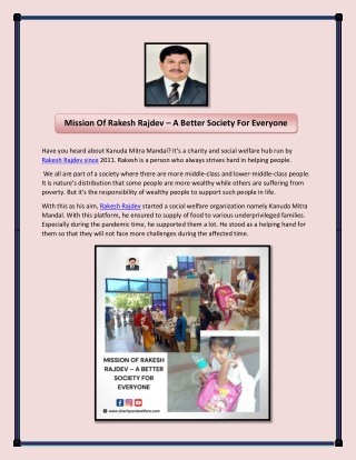 Mission Of Rakesh Rajdev – A Better Society For Everyone