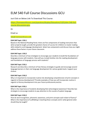 ELM 540 Full Course Discussions GCU