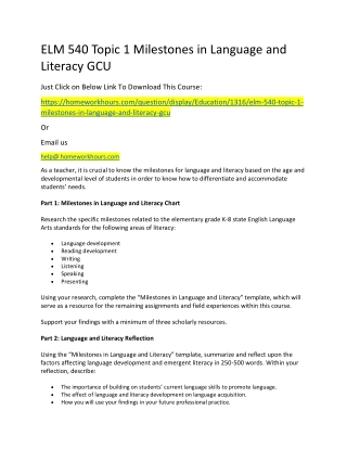 ELM 540 Topic 1 Milestones in Language and Literacy GCU