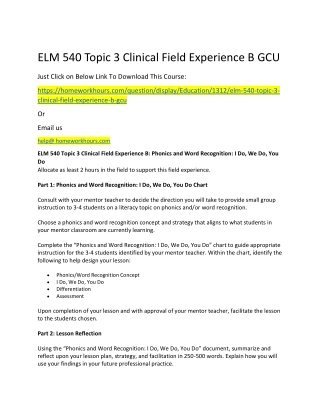 ELM 540 Topic 3 Clinical Field Experience B GCU