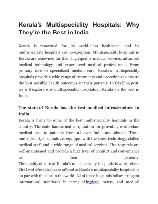 Multispeciality Hospitals in Kerala