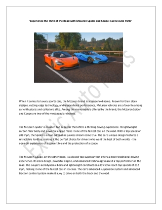 Experience the Thrill of the Road with McLaren Spider and Coupe -  Article