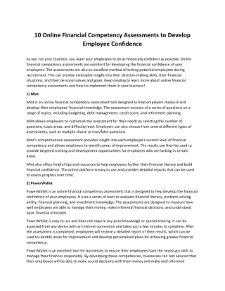 10 Online Financial Competency Assessments to Develop Employee Confidence