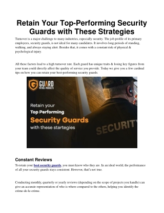 Retain Your Top-Performing Security Guards with These Strategies