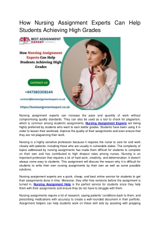How Nursing Assignment Experts Can Help Students Achieving High Grades