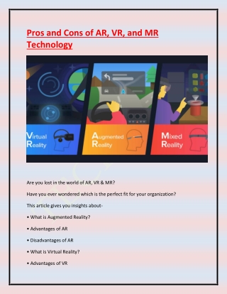 Pros and Cons of AR, VR, and MR Technology