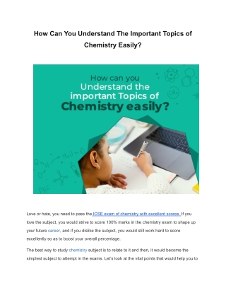 How Can You Understand The Important Topics of Chemistry Easily