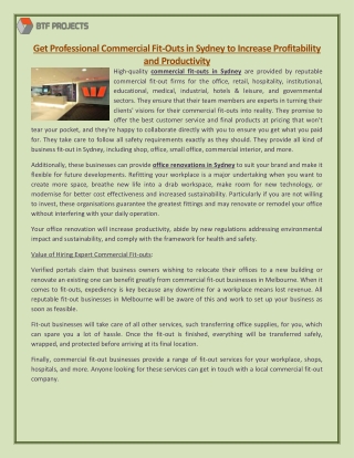 Get Professional Commercial Fit-Outs in Sydney to Increase Profitability and Productivity
