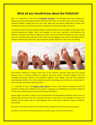 What all you should know about the Podiatrist