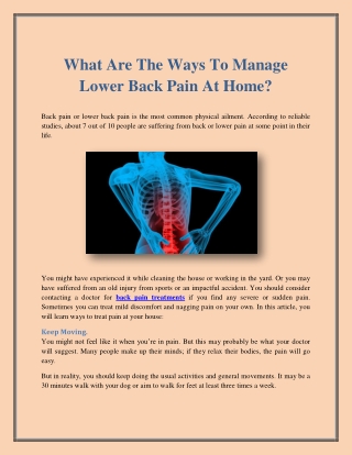 What Are The Ways To Manage Lower Back Pain At Home?