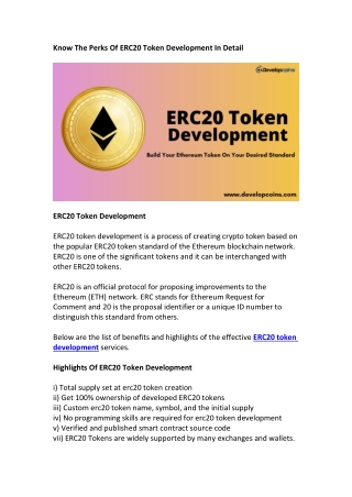 Perks Of ERC20 Token Development