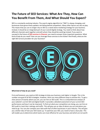 The Future of SEO Services What Are They How Can You Benefit From Them And What Should You Expect