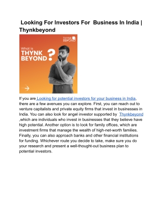 Looking For Investors For  Business In India _ Thynkbeyond (2)