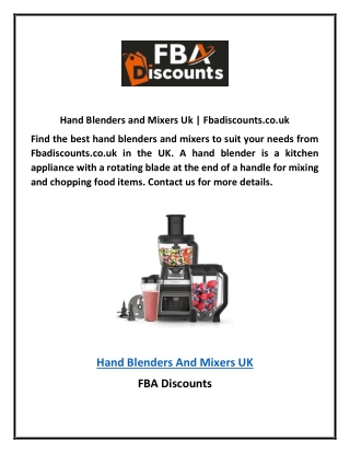 Hand Blenders and Mixers Uk | Fbadiscounts.co.uk