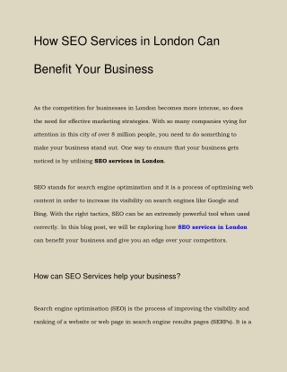 How SEO Services in London Can Benefit Your Business