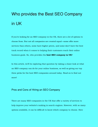 Who provides the Best SEO Company in UK