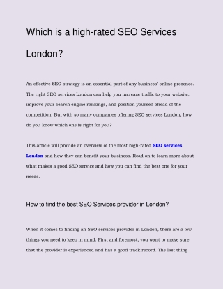 Which is a high-rated SEO Services London_