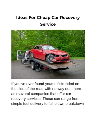 Ideas For Cheap Car Recovery Service