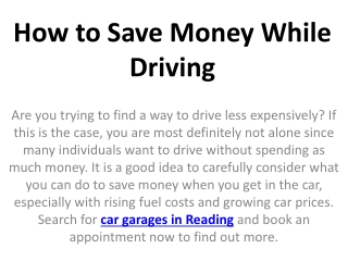 How to Save Money While Driving