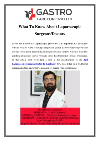 Best Laparoscopic Surgeon/Doctor In Lucknow Call-9838283848