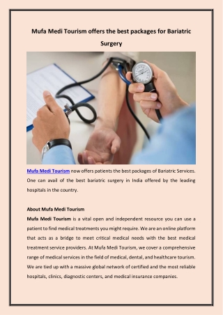 Mufa Medi Tourism offers the best packages for Bariatric Surgery
