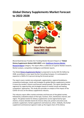 Global Dietary Supplements Market Forecast to 2022-2028