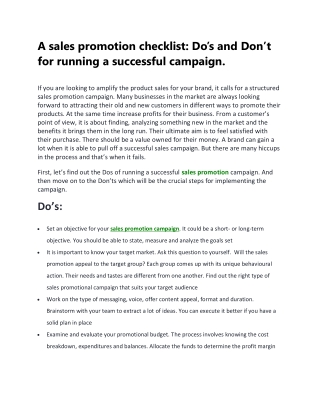 A sales promotion checklist: Do’s and Don’t for running a successful campaign.