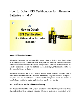 How to Obtain BIS Certification for lithium-ion Batteries in India?