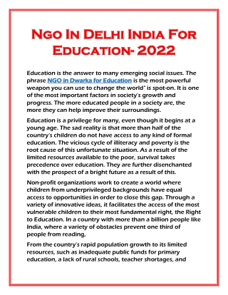 Ngo In Delhi India For Education- 2022