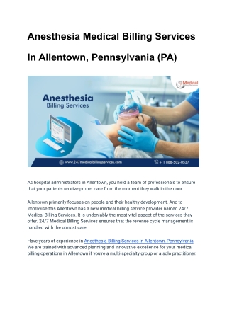 Anesthesia Medical Billing Services in Allentown, Pennsylvania (PA)