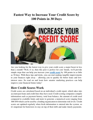 Fastest Way to Increase Your Credit Score by 100 Points in 30 Days